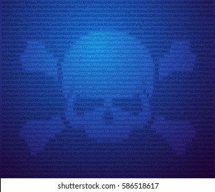 Skull and Crossed Bones ASCII Art. Danger / Piracy Sign of Text Characters and Numbers. Hacking, Ddos-attack, Spam, Computer Virus Concept. Vector Illustration.