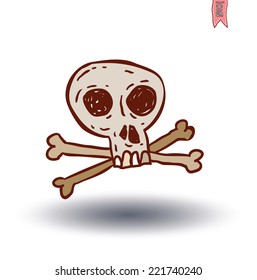 skull with crossed bones cartoon icon. vector illustration.