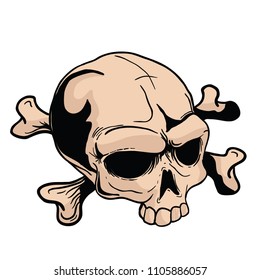 skull with crossed bones cartoon illustration isolated on white