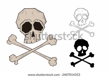 Skull with crossed bones, cartoon style
