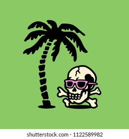 SKULL CROSSED BONES GLASSES PALMTREE LOGO COLOR