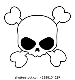 Skull with crossed bones icon. Comic style. T-shirt print for Horror or Halloween. Vector illustration isolated on background.