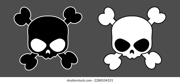 Skull with crossed bones icon. Comic style. T-shirt print for Horror or Halloween. Vector illustration isolated on background.