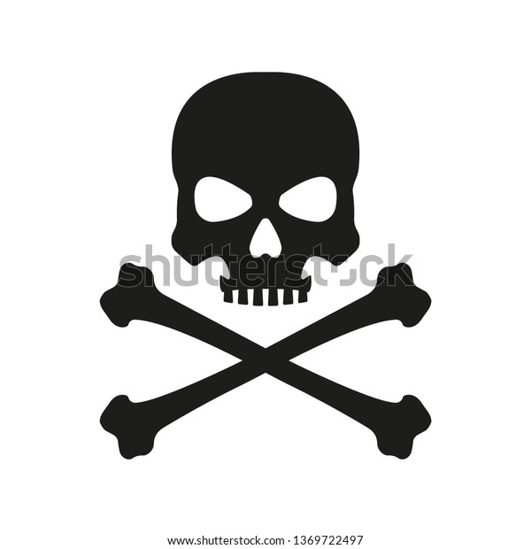 Skull with crossed bones icon.\
Death, pirate and danger symbol. Skeleton head. Vector\
illustration.