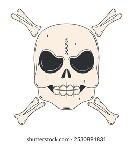 Skull and crossed bones illustration in black and white, Vector