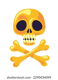 Skull and crossed bones, isolated pirate sign that warns of death or danger. Piracy theme decoration of symbols. Treasure hunt or marine adventure or voyage. Vector in flat style illustration