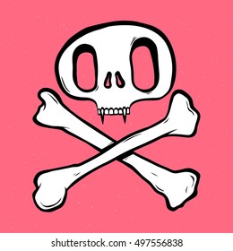 Skull and crossed bones isolated vector illustration on pink