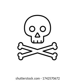 Skull with crossed bones line icon. Death sign vector illustration isolated on white.