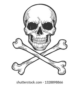 Skull and crossed bones  Pirate symbol Jolly Roger sketch engraving vector illustration  Scratch board style imitation  Hand drawn image 