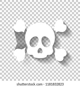 Skull and crossed bones. Simple icon. White icon with shadow on transparent background