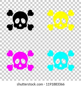 Skull and crossed bones. Simple icon. Colored set of cmyk icons on transparent background