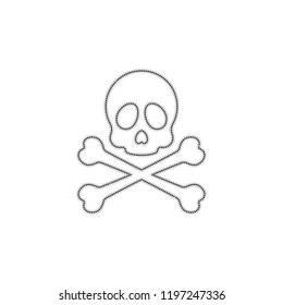 Skull and crossed bones. Simple icon. Dotted outline silhouette with shadow on white background