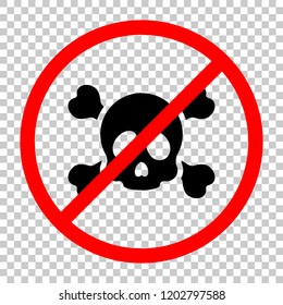 Skull and crossed bones. Simple icon. Not allowed, black object in red warning sign with transparent background