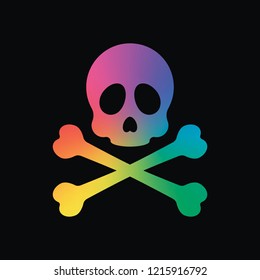 Skull and crossed bones. Simple icon. Rainbow color and dark background