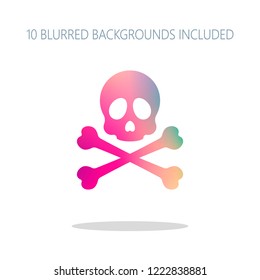 Skull and crossed bones. Simple icon. Colorful logo concept with simple shadow on white. 10 different blurred backgrounds included