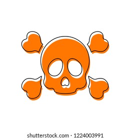 Skull and crossed bones. Simple icon. Isolated icon consisting of black thin contour and orange moved filling on different layers. White background