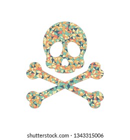 Skull and crossed bones. Simple icon. Colored mosaic with polygons