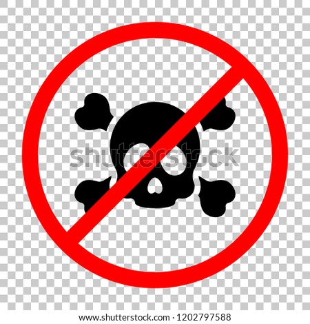 Skull and crossed bones. Simple icon. Not allowed, black object in red warning sign with transparent background