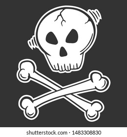 Skull with crossed bones. Vector concept in doodle and sketch style. Hand drawn illustration for printing on T-shirts, postcards. Icon and logo idea.