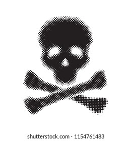 Skull with crossed bones, vector illustration isolated on white background. Half tone design