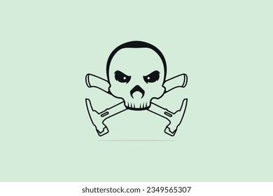 Skull and crossed builder hammers logo design vector. cross hammer handyman repair service skull hipster logo design.