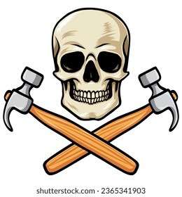 Skull Crossed Builder Hammers Vector Illustration