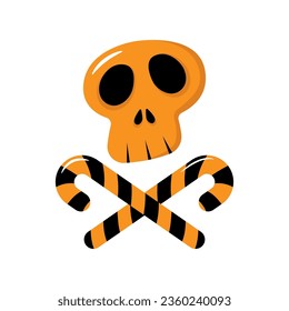 Skull and crossed candy canes icon. Halloween. Colored silhouette. Front view. Vector simple flat graphic illustration. Isolated object on a white background. Isolate.