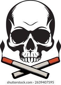 Skull with Crossed Cigarettes - Warning Graphic Design