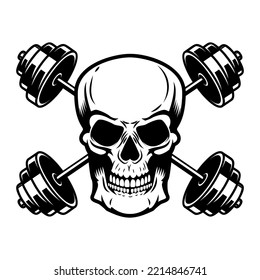 Skull with crossed dumbbells. Vector illustration