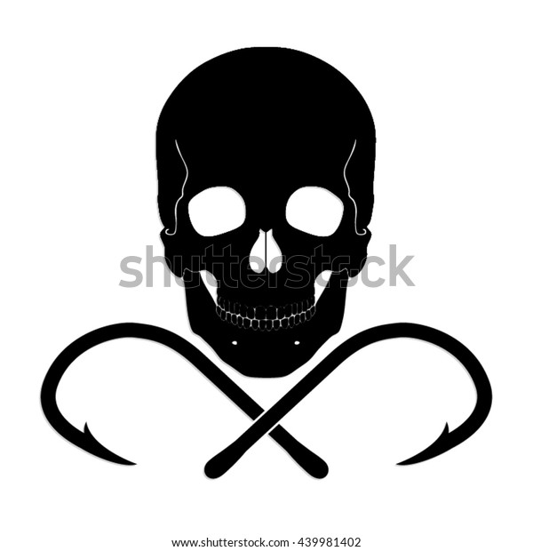 Skull Crossed Fishing Hooks Vector Illustration Stock