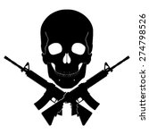 skull with crossed guns/ black white vector illustration 