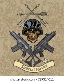 Skull, Crossed Guns.  Combat