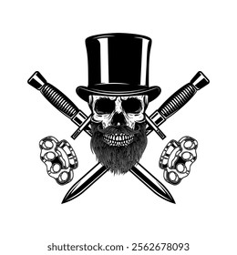 Skull with crossed knives. Design element for poster, t shirt, emblem. Vector illustration