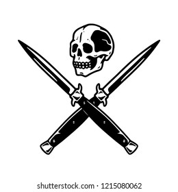 SKULL WITH CROSSED KNIVES WHITE BACKGROUND