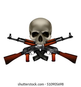 Skull with crossed machine guns Kalashnikov AK-47. Isolated objects can be used with any image or text.