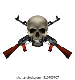 Skull with crossed machine guns Kalashnikov AK-47. Isolated objects can be used with any image or text.