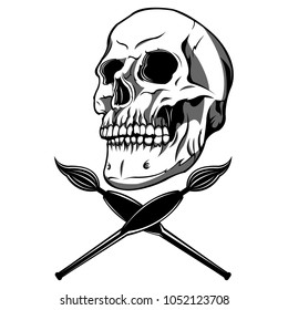 Skull and crossed paintbrushes