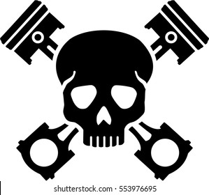 Skull with crossed pistons