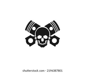 Skull with Crossed Pistons Logo Design Template. Car or Bike Repair and  Biker Club Vector illustration.