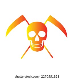 cráneo con corte cruzado el vector, logotipo, icono, aislado en fondo blanco. cráneo, cabeza, hueso, cruz, cruzado, arma, guadaña, media luna, granjero, bombero, pegatina, clipart, ilustración vectorial.