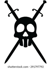Skull and crossed swords, background, vector, isolated, silhouette