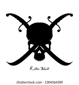Skull and crossed swords. black and white vector skulls in tattoo. isolated on the background. vector illustration.