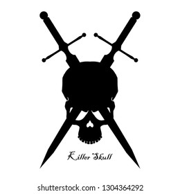 Skull and crossed swords. black and white vector skulls in tattoo. isolated on the background. vector illustration.