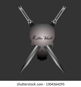 Skull and crossed swords. black and white vector skulls in tattoo. isolated on the background. vector illustration.