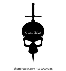 Skull and crossed swords. black and white vector skulls in tattoo. isolated on the background. vector illustration.