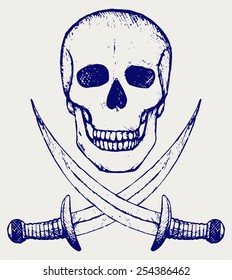 Skull and crossed swords. Doodle style