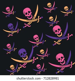 Skull and Crossed Swords Pattern. Halloween design element or classic "Jolly Roger" pirate flag.