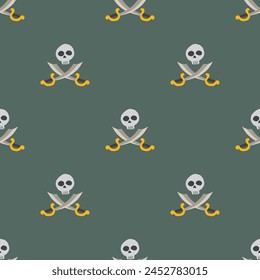 Skull and crossed swords Seamless Pattern. Cartoon Pirate elements and objects. background. Vector illustration.