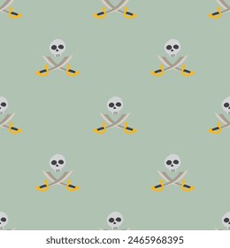 Skull and crossed swords Seamless Pattern. Cartoon Pirate elements and objects. background. Vector illustration.