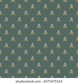 Skull and crossed swords Seamless Pattern. Cartoon Pirate elements and objects. background. Vector illustration.